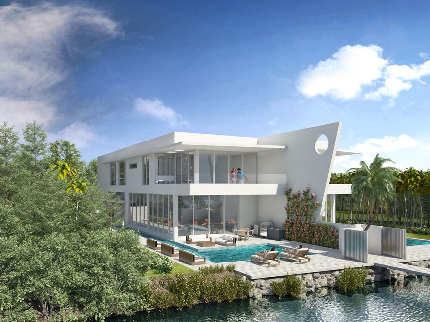 Located on prestigious Palm Trail, the home sits on a spectacular one of a kind waterfront setting adjacent to a five-acre nature preserve.  This very private property with gated motor court entrance and private dock has stunning water views of one of the widest sections of the Intracoastal Waterway in Delray.  The home built by Azure development, features a striking modernist design by award winning architect Jeffrey Silberstein.The two story residence boasts 4,224 square feet under air and 5,931 total square feet and includes 4 bedrooms, 4 and a half baths and garage designed for two cars plus golf cart.  The home is flooded with natural light from the north, east and west as well as from the skylights framing the glass railed staircase.