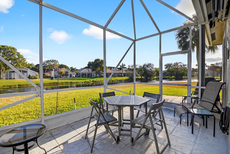 Beautifully upgraded 3-bedroom, 2-bath lakefront villa in Majestic Isles, a gated 55+ community in Boynton Beach. Enjoy southern exposure and tranquil water views from your screened lanai with an electric retractable awning and sunscreen. Inside features tile flooring, the kitchen features granite countertops and stainless steel appliances, a tankless water heater, impact glass and new garage door, plus a new 2025 roof. The third bedroom is configured as a den/office.  A skylight makes this a bright and tranquil space.  The spacious primary suite with a large walk-in closet and a 2-car garage.

Residents enjoy a renovated 16,000 sq ft clubhouse with fitness center, pool, tennis, pickleball and 24-hour manned gate.