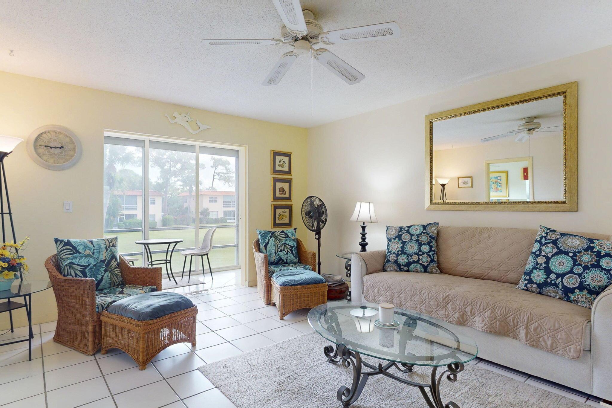 Welcome to Monterey Yacht & Country Club, a vibrant 55+ community offering unlimited golf, two clubhouses, a heated pool, other activities plus direct kayak access to our beautiful St. Lucie River. This updated 2BR/2BA end-unit condo features golf course views, an enclosed lanai, new stainless steel appliances, white cabinets, newly renovated bathrooms and a 2023 A/C. Enjoy fishing from the pier, scenic sunsets, and a full calendar of social activities. HOA includes golf, cable, internet, water, sewer, and more. Minutes to downtown Stuart and beaches!