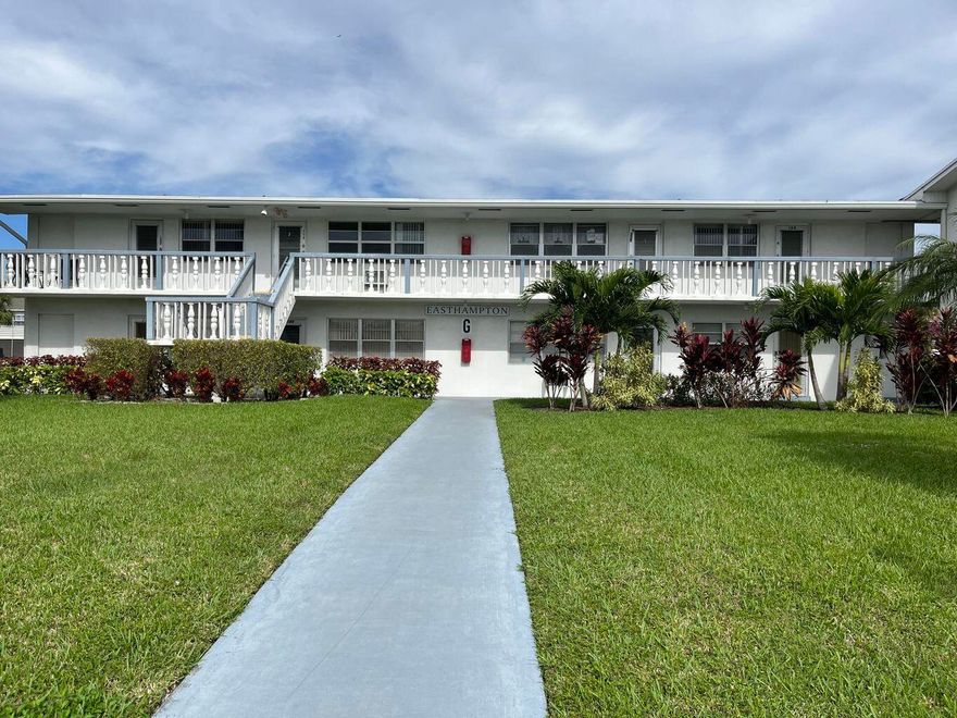SUN FILLED 1 BED 1 1/2 BATH SECOND FLOOR CONDO. NEW CENTRAL AIR, NEW VINYL FLOOR, LOTS OF CLOSET SPACE WELL MANAGED ASSOCIATION. NEWER ROOF, ASSOCIATION HAS A PRIVATE SITTING AREA. SIX MINUTE WALK TO THE CLUBHOUSE.. BEAUTIFUL GARDEN VIEW. ,TURN THIS UNIT INTO YOUR OWN PIECE OF PARADISE. Laundry room, assigned parking spot plus visitor parking available; local bus for errands/shopping both within & outside The Village; THE CONDO NEXTDOOR IS ALSO AVAILABLE 2 BED/1.5 BATH CORNER UNIT. FOR SALE BY SAME OWNER . COME AND ENJOY RESORT STYLE LIVING IN THIS GATED COMMUNITY FOR ADULTS 55+. Clubhouse with theater, shows, movies, craft and card rooms, billiards, aerobics, yoga, and dance classes. Numerous heated outdoor pools throughout the community. Separate fitness center with gym , outdoor pool, Separate fitness center with gym , outdoor heated pool , sauna , exercise classes and a resistance pool. Two guarded gates and 24 hour roving security patrol. GREAT LOCATION: close to shops, restaurants, PBI airport and beaches