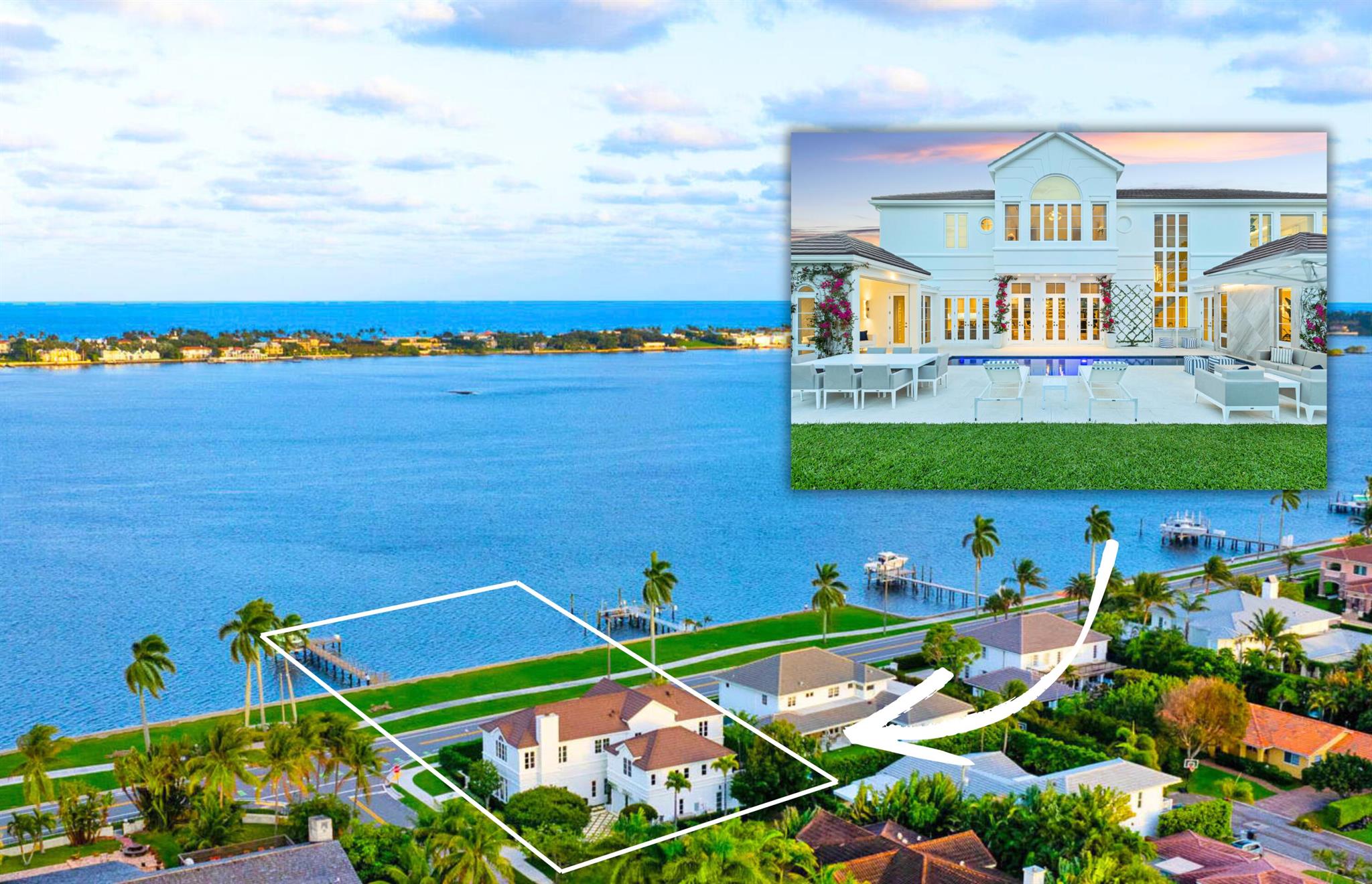 IMPRESSIVE 100-FT WATERFRONT ESTATE INCLUDING ITS OWN PRIVATE DOCK & BOAT LIFT. Newly renovated with every luxury for the discerning buyer, this 5-bed home offers breathtaking views of Billionaires Row, widest part of the Intracoastal Waterway, from all main rooms. Featuring 11-ft ceilings, 6,000 total square feet of meticulously redesigned living space, elevator, and a desirable semi-attached guest house. The very impressive waterfront bar/lounge features LED backlit crystalline quartzite a stunning brass sink, ice maker, and custom cabinetry, all inspired by the Bulgari Hotel in Paris. A sprawling primary suite complete with oversized dual dressing rooms with Italkraft closets and custom cabinetry. This home has an abundance of natural light, high-end finishes, and every...