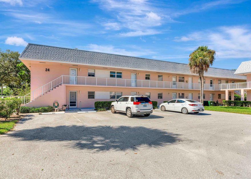 Peaceful 55+ living beside Jonathan Dickinson State Park! This 2-bedroom, 1.5-bath second-floor condo in Little Club offers a serene setting, with deer often seen at sunrise and sunset. Relax on the screened balcony overlooking lush green space and take advantage of this great opportunity to purchase and renovate to your taste. Community amenities include a beautiful 9-hole par-3 golf course with unlimited play, heated pool, tennis and pickleball courts, bocce, shuffleboard, billiards, clubhouse, and social activities. Water and cable are included. No pets, trucks, or leasing during the first year.