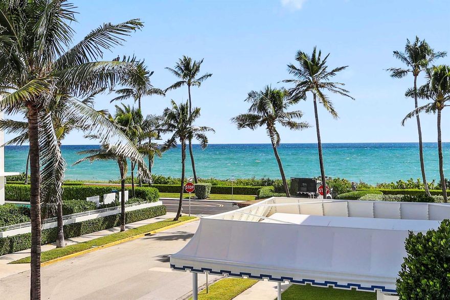 LOCATION, location, location!! Everything is accessible! Rare IN-TOWN - recently renovated 2BD/2BA in a Boutique Oceanfront Building with views of the ocean, lush greenery, and pool. Located in the heart of Palm Beach, just three blocks from Worth Avenue w/ close proximity to Marina, Top restaurants, and The Breakers. Beautiful ocean and sunset views set the backdrop for dining al fresco on the balcony of this thoughtfully redesigned residence. Features include elegant gray porcelain tile floors, custom white paneled doors, a sleek contemporary kitchen (Including JennAir & Bosch), Sonos wireless speakers in every room and ceilings, abundant closet space for ample storage. Impact glass doors open to a wraparound terrace capturing stunning views in every direction. Building