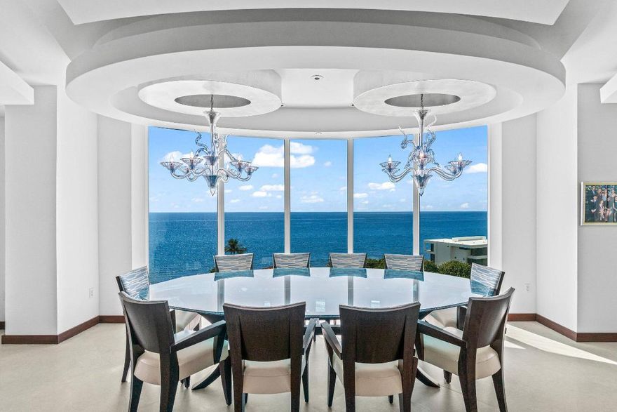 Experience luxury coastal living in this rarely available custom Savona contemporary beauty, offering unobstructed ocean and Intracoastal views from the coveted South tower. This spacious 3BR 4BA residence features a private elevator entry, soaring 9' ceilings, and floor-to-ceiling impact glass. Designer finishes include 36''x36'' limestone flooring, custom lighting throughout, and top-tier Thermador and Sub-Zero appliances with quartzite counters. The expansive open layout flows seamlessly to a generous primary suite with spa-inspired bath and custom closets. Five-star amenities include 24-hour concierge, valet, pool, gym, tennis, and a private beach club. 2 garage spaces, pet and investor-friendly. This a rare opportunity to own in one one of Highland Beach's most prestigious addresses!