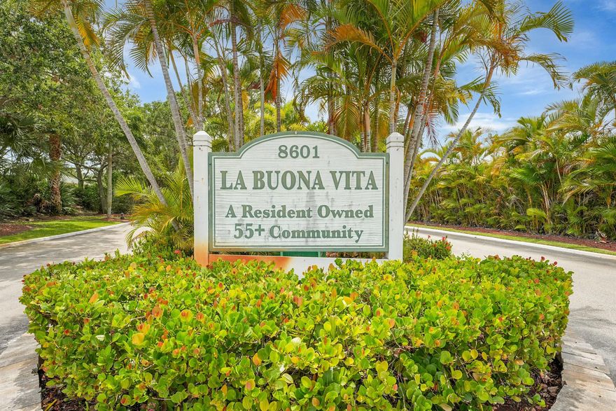 La Buona Vita is a 55+ desirable Community in Port St. Lucie. This 2-bedroom, 2-bath home features a storage shed and carport parking. Laminate floors throughout, newer roof. LOW HOA of $197 a month includes basic cable/Wifi and trash removal, clubhouse with activities and amenities, heated pool, maintenance of common grounds, and on-site management. NO LOT RENT, Boat and RV storage available. Close to shopping, restaurants, and medical facilities. *** New ac unit ****** Roof 3-4 years ****** Flooring 1 year old ***