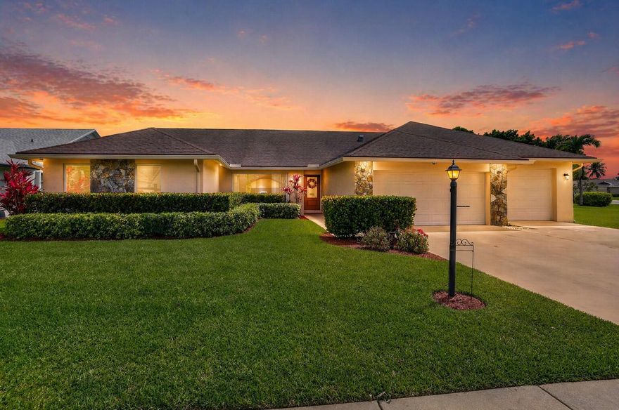 Stunning split plan 4BR/2BA lakefront home with a 3-car garage in West Boca Raton. Situated on a 0.28-acre lot with over 12,000 sq ft of outdoor space, this property features travertine floors, full impact windows and doors, and a 2016 roof. Interior offers vaulted ceilings and abundant natural light. The kitchen includes stainless steel appliances, ample storage, and overlooks the lake. Private, updated primary suite with modern finishes. 10-ft-high third garage bay ideal for a full-size truck or toy storage. Community amenities include pools, tennis and basketball courts, clubhouse, and cable. Conveniently located near schools, shopping, dining, and Turnpike.