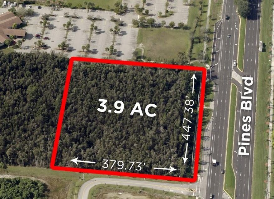 For sale, land 3.9 acres located in Pembroke Pines. Zoned C-1, permitted uses: General business/Shopping Center.