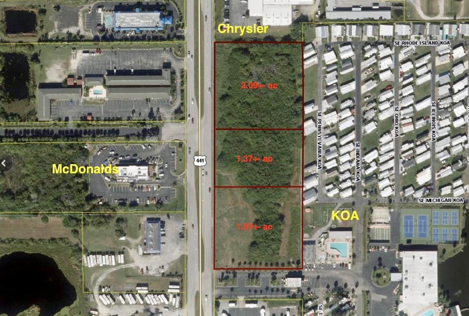 5.39 acres of commercial property with over 750 feet of US Highway 441 South frontage. Some of the neighboring establishments include KOA, McDonalds, Silver Palm Resort and Dodge dealership. Less than 1 mile from Lake Okeechobee.