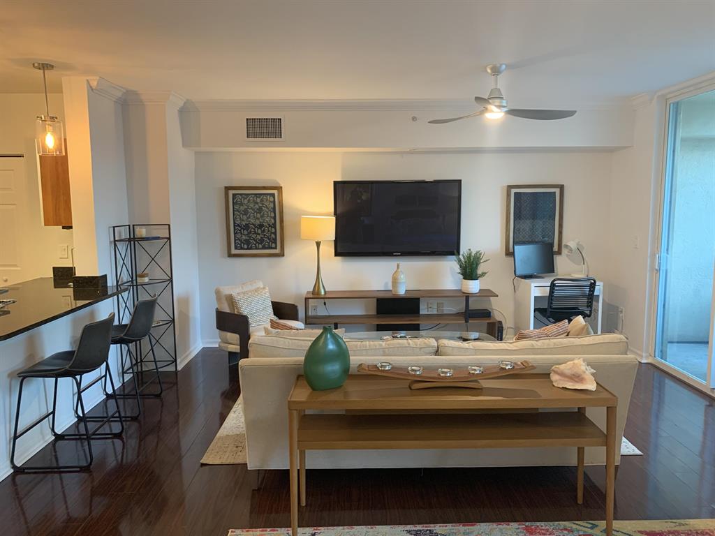 Beautifully furnished LARGE Studio facing north with amazing downtown views. Spend your winter in Luxury! High ceilings, kitchen with granite and stainless, full-size W/D in unit, walk-in closet in the BR area, alcove perfect for a desk, covered balcony. Building amenities include 24hr front desk, pool, hot tub, fitness studio, sauna, social room. One assigned parking space in the building garage. Prado is ideally located in the heart of downtown WPB - walk to shopping, dining, entertainment, waterfront. Trolley stop nearby. Seasonal lease.