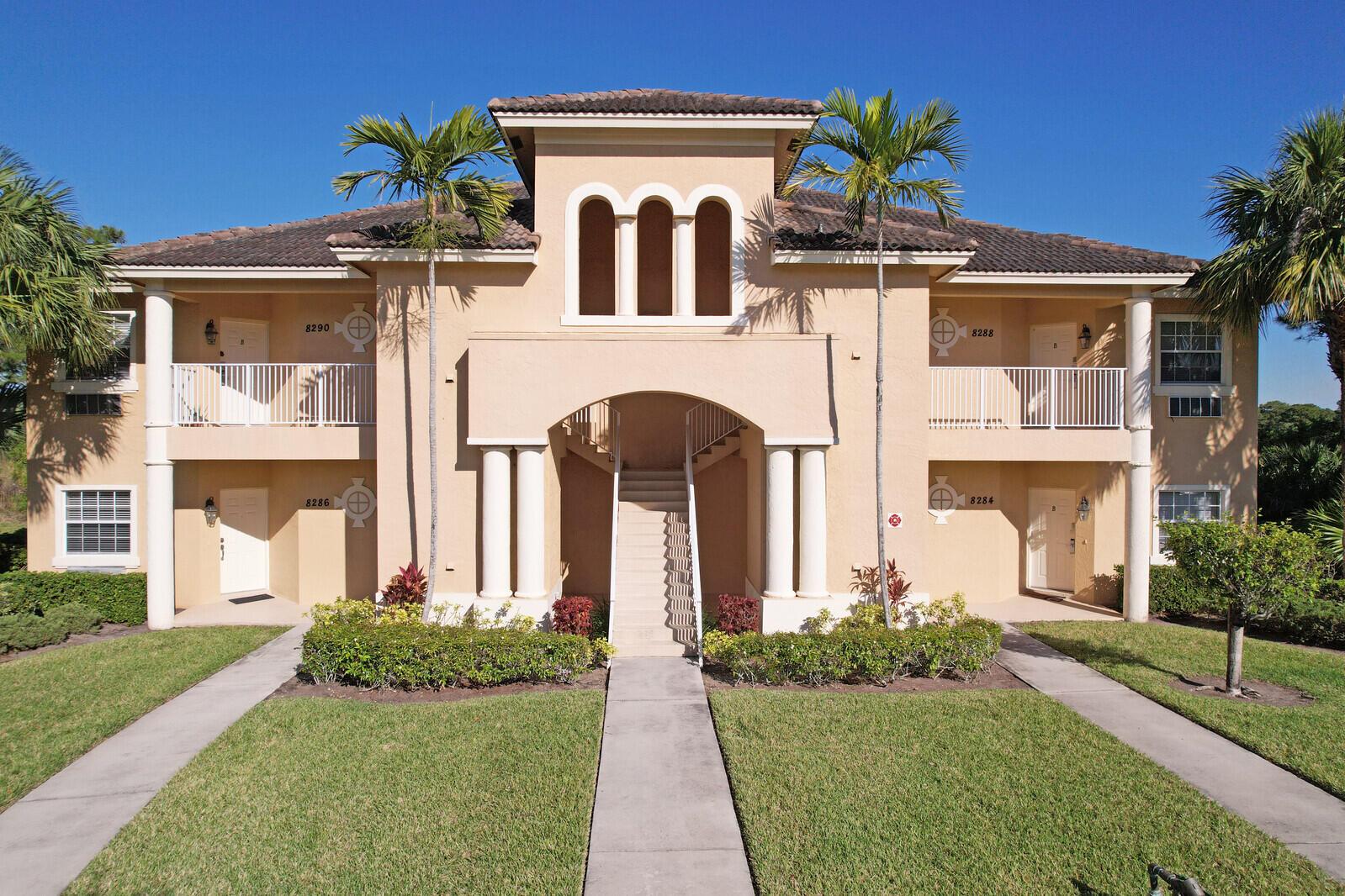 PGA VILLAGE CONDO WITH A SWEEPING VIEW OF THE PGA PETE DYE COURSE. With two excellent long-term tenants already in place, this condo is a fantastic investment opportunity or the perfect place to escape to next winter. This 2 br, 2.5 bath condo is an upstairs corner unit at the bend in the road offering privacy & an incredible golf course view. It is light, bright, immaculately clean, fully furnished with stylish touches & offers a modern, comfortable space. Ownership includes access to the community's resort-style pool & hot tub, right in your neighborhood, as well as entry to the Island Club with pool, fitness, tennis, pickleball & more. PGA Village is home to 3 world-class golf courses. This condo is truly a gem, whether for investment or your next winter home! Not to be missed!