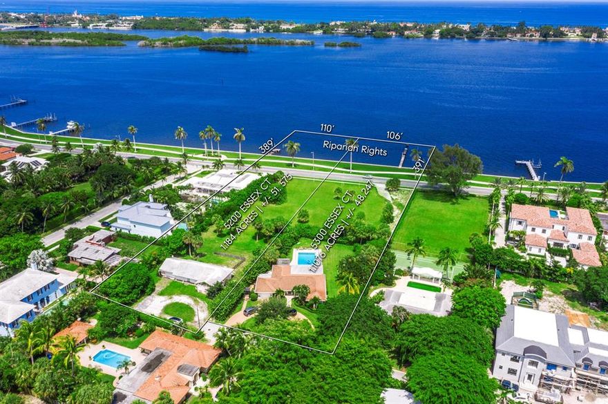 Over 2 acres and over 200+ feet of wide intracoastal frontage with expansive views of Palm Beach. Riparian rights and deep water, perfect for yacht dockage, are included with both properties. Minutes to the Palm Beach Inlet, Bath and Tennis Club, Mar A Lago , beaches, Palm Beach, Worth Avenue, world class restaurants, shopping, A+ private and public schools and finally, PBIA. This is a once in a lifetime opportunity!