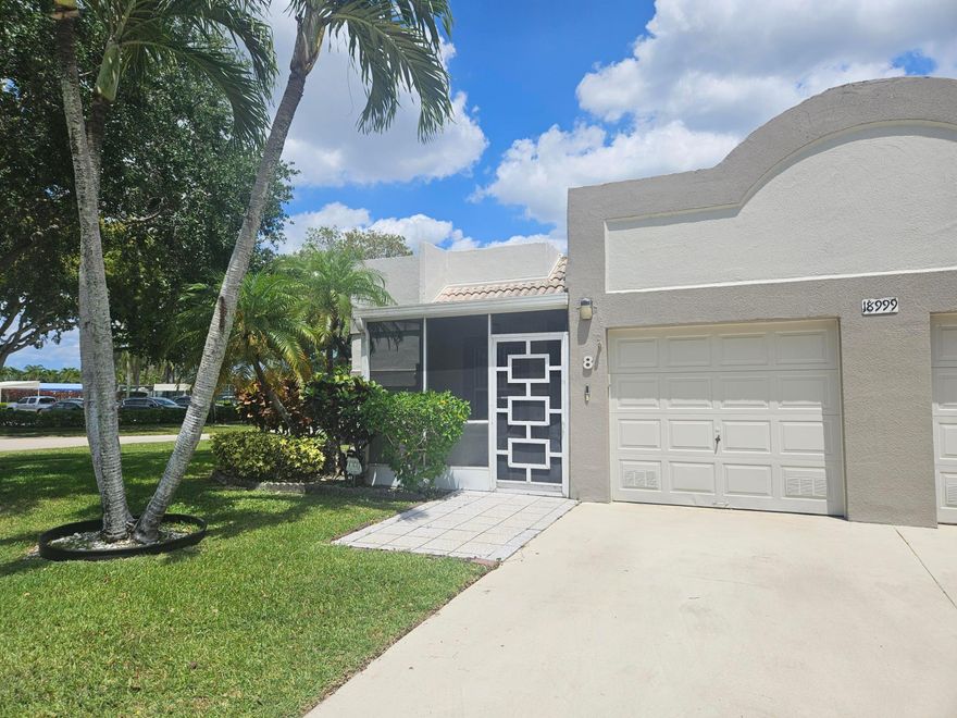 , Best Location!! Corner unit on the Lake across from Clubhouse!! Front and Back covered Patios! Brand new Disposal, A/C 2024, 2 master Bedrooms, Lots of Closet Space plus 1 car Garage.  Newer appliances, washer/dryer are inside unit. Kitchen cabinets replaced, tile floors with carpeted bedrooms. Spacious unit with large rooms. All furniture negotiable. Lovely 55+ Community with Active Clubhouse and Great Amenities: Pool, Pickleball & Tennis, Bocce, Clubs, Parties & More! Close to all shopping. You can walk to our corner Shopping Center for just about everything!! Low $425/month maintenance, Paid Quarterly $975 for HOA & $300 for Master Association. Don't miss out on this villa. Make it your Home. Call Listing Agent for Appointment.  55+, 1pet under 20lbs, no rental first 2 yrs, HOA Application& Interview, Approval Required