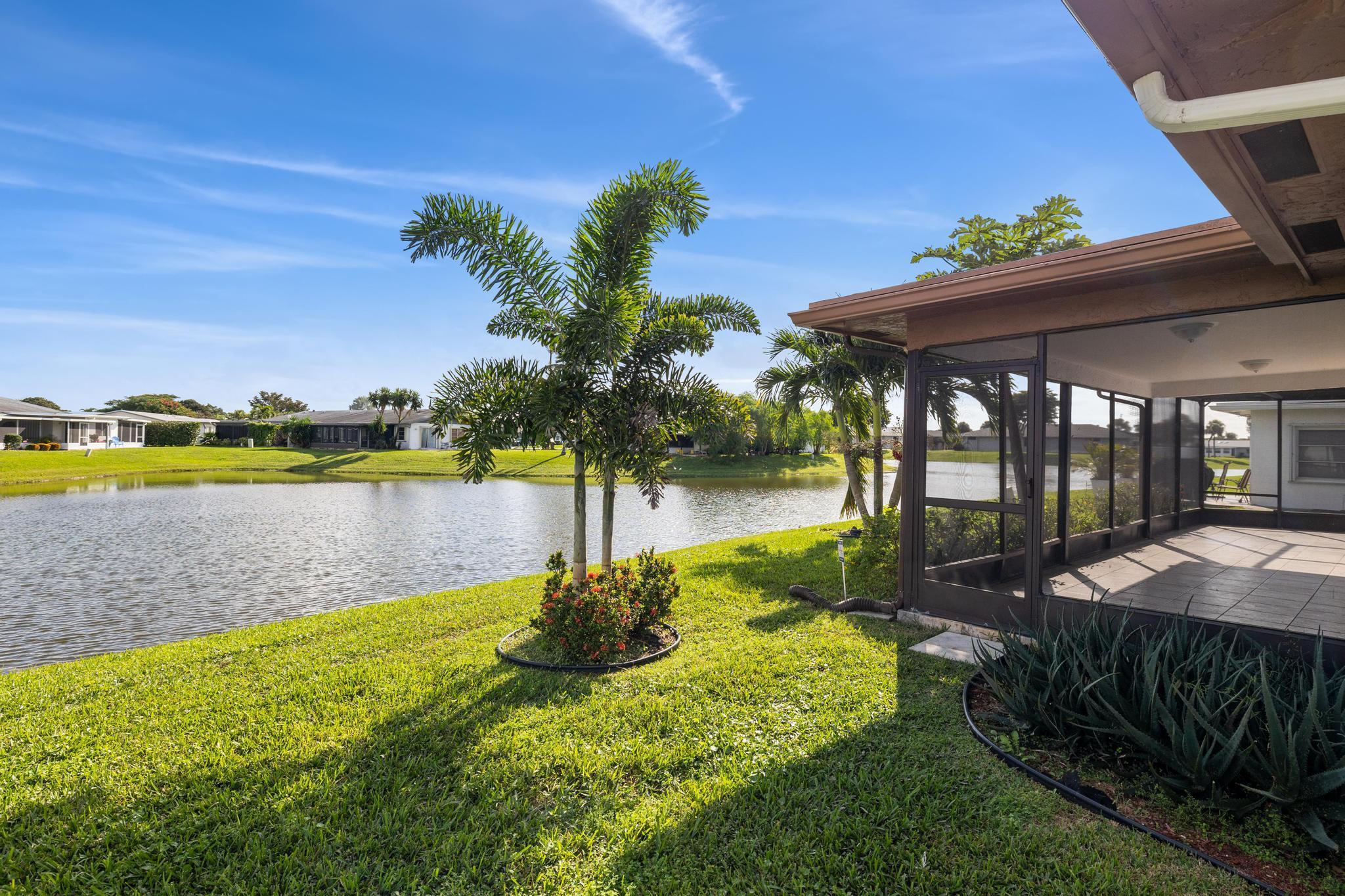 Enjoy peace, quiet, and a direct LAKE VIEW in this stunning east-facing villa in a vibrant 55+ community! This 2BR/2BA home features an updated kitchen with granite countertops, new appliances, and brand-new A/C. Tile throughout. The serene primary suite offers abundant closet space and a remodeled bath. Additional highlights include recessed lighting, a one-car garage with laundry, and huge front and back patios perfect for relaxing or entertaining. Step outside to resort-style amenities--pickleball, tennis, bocce, shuffleboard, horseshoes, heated pool, Jacuzzi, card room, billiards, craft room, library, and more--all in a community designed for active, peaceful living. Tenant needs 30 days to move after the signed contract.