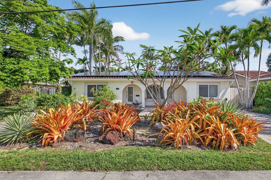 Spacious 3BR/3BA home in desirable Coral Point offering a flexible layout and true South Florida lifestyle. Features two primary suites plus a guest bedroom, with formal living, dining, and a large family room. Bright interiors with plantation shutters and impact windows/doors throughout. Enjoy a private resort-style backyard with heated pool, pergola, and lush tropical landscaping. Paver circular driveway, whole-home generator, solar panels, and Level 2 EV charger. Fully furnished and turnkey—ideal for short- or mid-term rental. Furniture negotiable. No HOA. Prime East Wilton Manors location near beach, Wilton Drive, shopping, and dining.