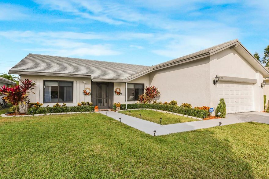 Welcome home to comfort, and effortless living in this beautifully maintained single-family residence located in the desirable Camino Woods community. This is a place where you can truly relax, feel at ease, and enjoy both the home and its exceptional location.
Pride of ownership is evident throughout this beautifuly updated home. Major upgrades were completed in 2020, with impact windows added in 2022, offering peace of mind and energy efficiency. As you step inside, you're greeted by a warm and welcoming open floor plan featuring high vaulted ceilings, rich wood flooring, and a bright, airy ambiance that instantly feels like home ,Beautiful lake view and community pool conveniently right outside your back patio. It features elegant white cabinetry, quartz countertops, and all new stainless steel appliances in a stylish galley layout. The open design flows seamlessly into the dining and living area, making it perfect for both everyday living and relaxed entertaining.
This well-cared-for home offers two bedrooms plus a versatile den or office that can easily serve as a third bedroom. The primary suite is a peaceful retreat, complete with  a walk-in closet. A separate interior laundry room is conveniently located just off the garage entry, adding to the home's practical and thoughtful layout.
Outside and in, this home has been lovingly maintained and is truly move-in ready.
Camino Woods is a small, boutique 55+ active adult communityquiet, welcoming, and a hidden gem in central Boca Raton. Enjoy being just minutes from the beach, Mizner Park, Boca Town Center, I-95, and an array of excellent restaurants, shopping, and everyday conveniences.
This is more than a home. it's a comfortable, happy lifestyle waiting for you.