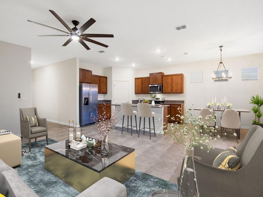 Clean and inviting 2021 built home, with all tiled floors, just upgraded with brand new wood looking tiles in the bedrooms. Enjoy the open floor plan concept, lanai overlooking a pond, stainless steel appliances, granite in the kitchen, pantry, hers and his walk-in closets and comfortable laundry room. The community offers fantastic club house with huge swimming pool, pickle ball courts, gym and more. Conveniently located about 10 minute drive to Barber Bridge and beach area. Available now, first, last and security deposit to move in.