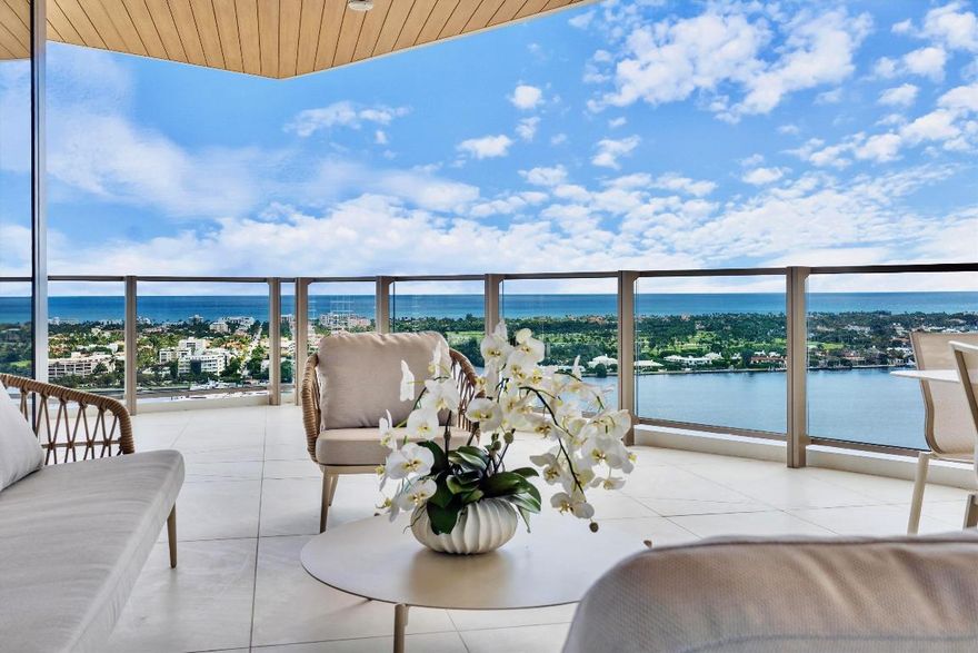 BRAND NEW WATERFRONT! The ONLY residence in the building to have TWO separate full baths each finished with Taj Mahal stone in the primary bedroom. Experience sweeping views of Palm Beach, the Intracoastal, and the Atlantic Ocean from Residence 2002 at Forte on Flagler. This NEW custom flow-through residence offers 4,440 sq ft of refined living with floor-to-ceiling windows and an expansive wrap-around terrace that creates seamless indoor-outdoor living. The spacious main living area features an open floor plan and a custom wet bar; an elegant focal point designed for effortless entertaining. The gourmet kitchen showcases premium appliances, a sculptural island, and custom cabinetry. Three additional en-suite bedrooms provide comfort and flexibility for guests, work, or wellness. Forte on Flagler delivers full-service luxury, including 24-hour concierge and valet, a resort-style 75' waterfront pool and heated spa, a wellness and fitness center, golf simulator, private dining spaces, guest suites, house cars, and curated resident services. A rare opportunity to own a high-floor residence in one of West Palm Beach's most prestigious new waterfront addresses. Just minutes from PB Island, PBI, I-95, Rosemary Square, Worth Ave, and Royal Poinciana.