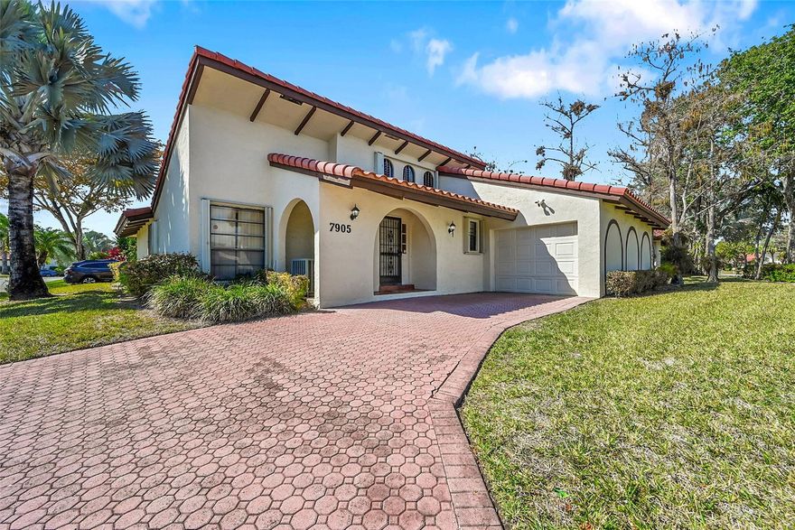 Discover the perfect blend of villa convenience and single-family freedom in this LARGE, detached ranch-style home. Featuring soaring vaulted ceilings, this residence offers an expansive, airy atmosphere just waiting for your personal touch. The thoughtful split-floor plan maximizes privacy, boasting a massive master suite complete with a huge walk-in closet. With two massive living areas, there is endless potential to create the open-concept layout of your dreams. Large, one-car garage, windows with hurricane protection, recessed lighting. Roof 2008. Low HOA includes lawn care. Take a dip in the community pool! Close to shopping, restaurants and highways, approximately 15 miles from Ft. Lauderdale Beach and Airport.