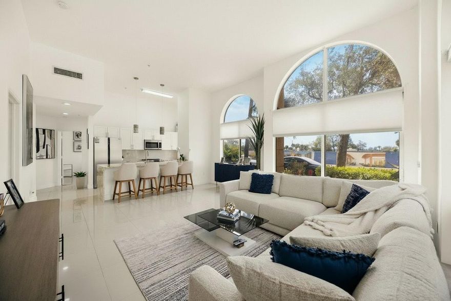 Updated 2BR/2BA corner residence with high ceilings, bright open layout and private patio. Spacious living/dining flows into a modern kitchen with quartz counters and bar seating. Fresh paint, neutral flooring, tiled baths, and Washer/Dryer included. Impact glass throughout. Building offers 24/7 concierge & onsite management, secure fob/gated entry, 2-car garage parking, bike storage, EV charging, large gym, cyber café, club room, and resort-style pool with hot tub & grills. HOA covers water, sewer, trash, insurance, high-speed internet & DIRECTV. Flexible 7-month rentals. Prime downtown location 2 blocks to CityPlace dining, shopping, nightlife and the Kravis Center.