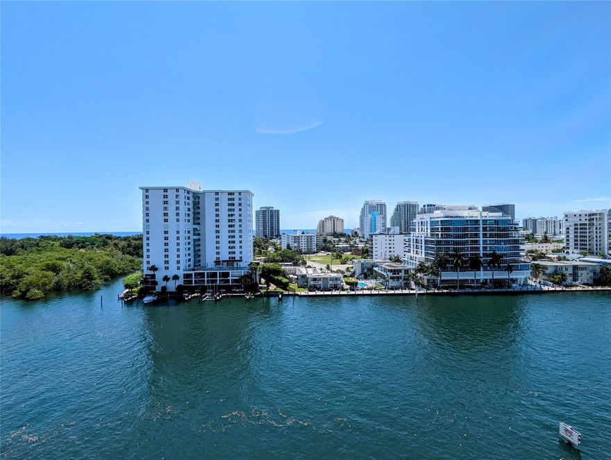 Elegant- remodeled 2 bed 2 bath condo directly on the Intracoastal. Spectacular views from this corner unit. Modern renovation throughout. One of the few units that has a washer/dryer. Enjoy the intracoastal and ocean views from your balcony, living/dining and bedrooms. European kitchen, designer baths, polished porcelain flooring throughout. Electric Shades/Blinds, Impact Windows and Sliding Glass Doors. Walk to shopping, dining. Catch the water taxi a few doors down, Walk/bike to the beach. The most ideal location. This is a fully furnished annual rental.
