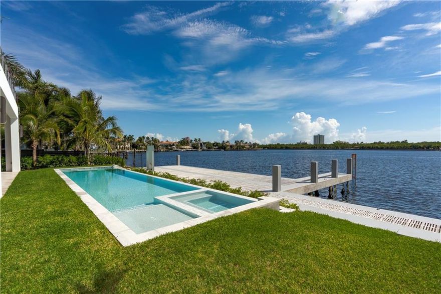 Brand New Modern Estate! Spectacular contemporary home w/+/- 82' of wide water frontage on the Sunrise Bay. Features include chef's kitchen, gas cooking,third level home theater, elevator and wine coolers. Master suite with dual bathrooms, a huge walk-in closet and fabulous views. Expansive balconies & heated pool. 3 bay garage with high ceilings can accommodate 6 cars. New 80' seawall & 1200 sq.ft. Ipe dock w/pilings. Finger dock w/ability to dock multiple boats stern-to. Breathtaking sunrise views over Birch State Park!