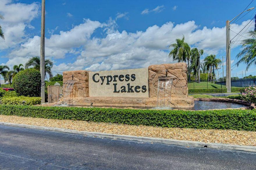 Welcome to this guard-gated, amenity-rich community of Cypress Lakes in West Palm Beach. This inviting 2 bed, 2 bath villa has been totally renovated, offering a seamless blend of modern comfort and carefree living.  Step into an open-concept living and dining space that flows effortlessly into a beautifully updated kitchen featuring sleek cabinetry, quartz countertops, stainless steel appliances, and stylish fixtures. Both bathrooms have been tastefully transformed, and the bedrooms are spacious and bright — including a master suite with its own full bath for added convenience.  A screened patio (or covered lanai) extends your living outdoors where you can enjoy morning coffee or evening relaxation overlooking lush landscaping or tranquil community views. Within Cypress Lakes you'll enjoy resort-style amenities: a 9-hole golf course (no membership required), clubhouse with pool and spa, fitness centre, tennis/pickle-ball courts, shuffleboard, bocce, and more   all within a vibrant, 55+ lifestyle community.  Ideally located just minutes from I-95, The Florida Turnpike, shopping, dining, International Airport and Palm Beach's white-sand beaches, this villa offers the perfect combination of lifestyle, location, and low-maintenance living.  Don't miss your opportunity to own a beautifully updated home in Cypress Lakes   move-in ready and waiting for you!