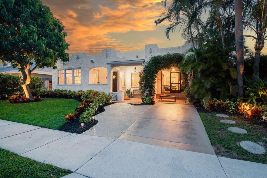 Old Florida charm abounds from the moment you step onto this beautifully maintained property! Ideally situated on one of the nicest streets in College Park, this spacious two bedroom, two bathroom home boasts a large cabana/guest house (included 3rd bedroom and bath), swimming pool and screened in porch. This light filled, freshly painted home also features a new roof, elegant coquina fireplace, dade county pine floors, butler's pantry, en-suite primary bedroom, laundry inside as well as separate laundry area in guest house. Close to downtown, Lake Worth Beach, Bryant Park, restaurants, beaches, airport and West Palm Beach.