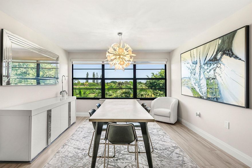 Discover an exquisite penthouse-level condominium nestled in the Boca Del Mar community of Whitehall. This fully renovated two-bedroom, two-bathroom residence, complete with an additional bonus room, boasts 1,385 square feet of luxurious living space. Take in breathtaking golf course vistas from your private unit, featuring elegant porcelain wood plank tiling throughout. Enjoy custom-designed kitchen and bathrooms, impact glass windows, solid core doors, and plantation shutters that add an air of sophistication. Custom blinds, LED lighting, and a NEST smart thermostat elevate the modern appeal of this unit.Residents have access to a wide array of amenities, including two sparkling pools, and clubhouses, all managed on-site for your convenience.