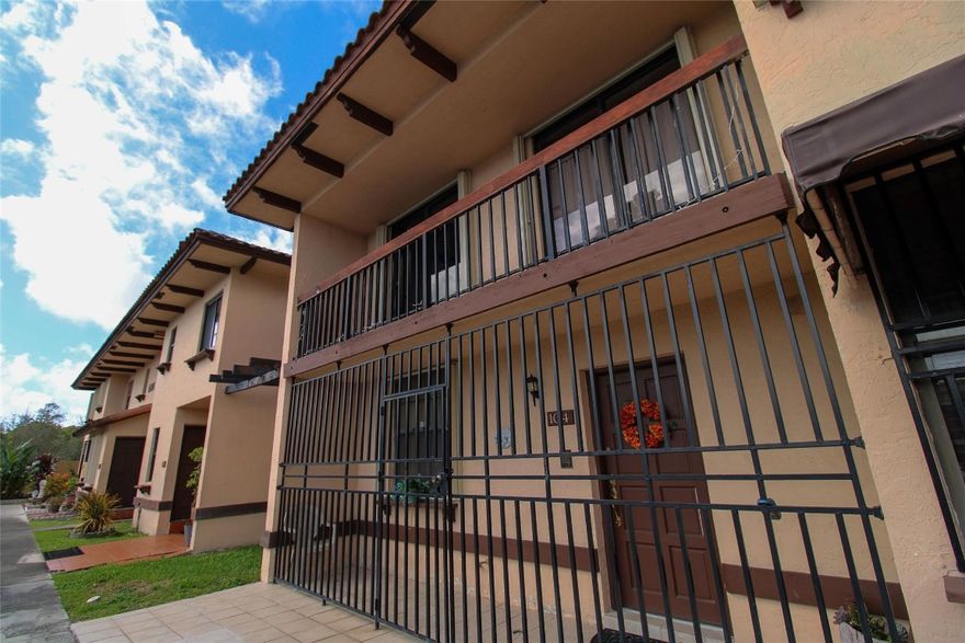 Discover the epitome of family living in this charming townhouse with 3 bedrooms, 2.5 bathrooms, and a large patio with a screened porch featuring a mango tree that gives fruit every summer. Enjoy the convenience of a park right across the street and a top-notch elementary school within walking distance. Hurricane protection is ensured with accordion shutters on windows. This family-friendly community also offers a refreshing pool, and each bedroom has its balcony. The first floor has brand-new flooring and the laundry is conveniently tucked under the staircase saving space. The A/C is 3 years old from 2021. The master bedroom boasts a walk-in closet, adding a touch of luxury to this perfect home. Don't miss the chance to make this delightful residence yours!