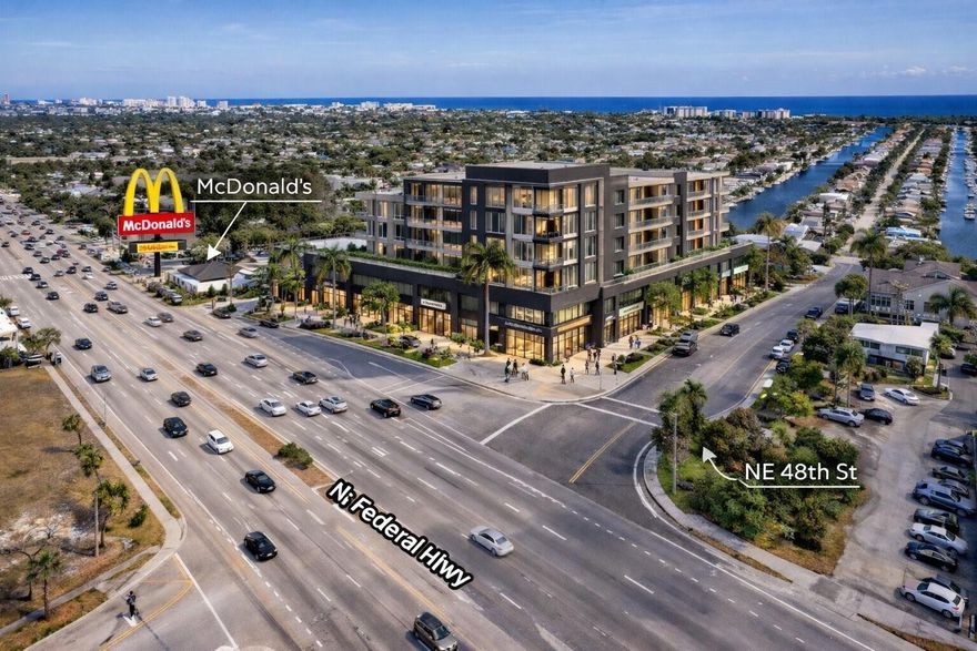 Rare 2.01-acre development site in prime Lighthouse Point, FL along US-1/Federal Hwy. Assemblage includes 3 income-producing commercial properties with ±$320K NOI, offering low holding risk during redevelopment. Two tenants on NNN leases through 2027 with options. Ideal for a medical facility, mixed-use project: multifamily units over ±10,000 SF retail/restaurant space. High-visibility corner site with strong zoning change potential. Capitalize on demand for walkable, amenity-rich living in a sought-after coastal market. Ideal for developers seeking both immediate cash flow and long-term upside. Preliminary concept includes structured and surface parking, optimizing land use and tenant convenience.