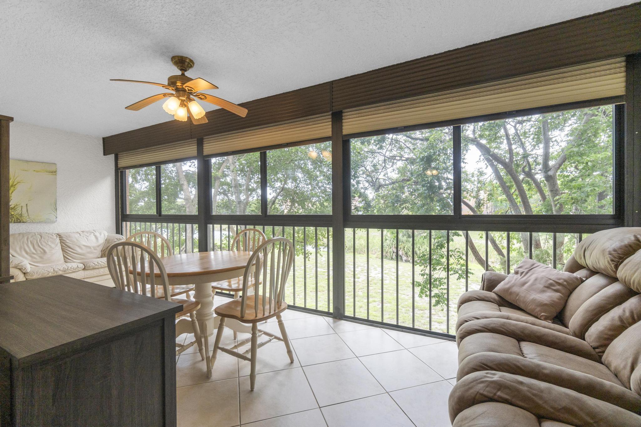 I love this property and you will too! Low-rise, only 4 story building houses this third floor beauty! CORNER unit with extra windows lets in lots of light; feels summery and welcoming! Recently enclosed Lanai with plexiglass windows offers options for cross-breeze or keep air conditioned and dust free, adds extra living space and ample water/fauna views. New laminate flooring flows seamlessly and makes for easy clean-up. Kitchen and baths renovated! Eat-in kitchen has stackable washer/dryer, granite countertops and hot water heater has been moved out of kitchen giving more storage space. Really a great layout/remodel!
Well-run assoc w/ reserves + completed 40yr inspect, 2 pools, billiards, tennis, gym, saunas. New roofs coming already paid!! 2 Pets up to 20lbs each allowed!
