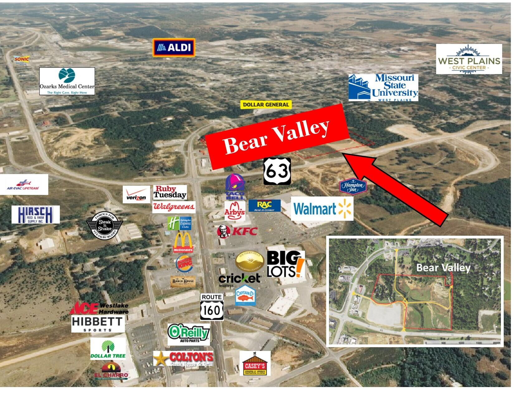 Nestled in the breathtaking Missouri Ozarks, this 40-acre prime commercial land presents an exceptional investment opportunity. Strategically situated at the junction of Highway 63 and Highway 160, this property boasts unrivaled visibility and accessibility, making it a cornerstone for business development in the region.Key Features:Strategic Location: The property's strategic location at the crossroads of Highway 63 and Highway 160 places it at the heart of West Plains' economic activity. With traffic counts of over 20,000 cars a day, your business will benefit from high visibility and a steady flow of potential customers.Proximity to Ozark Healthcare: West Plains is also home to Ozark Healthcare, a leading healthcare institution with a recent $70 million-dollar expansion and a focus on specialty medicine. The close proximity to this prestigious healthcare facility opens up possibilities for healthcare-related businesses and services, enhancing the property's appeal.Proximity to Retail Giants: This commercial gem is conveniently located in close proximity to major retail giants, including Wal-Mart, Big Lots, Ruby Tuesdays, and McDonald's. Capitalize on the steady flow of potential customers generated by these well-established businesses.Thriving Community: West Plains is the largest community within a 100-mile radius, making it a hub of economic activity in the region. Join the growth of South Central Missouri and establish your business in a thriving community.Flexible Options: In addition to the entire 40-acre parcel, the property offers flexibility with 1-acre tracts available for sale, starting at just $85,000. Whether you are a small business owner or looking for a larger development opportunity, there is a suitable option for you.