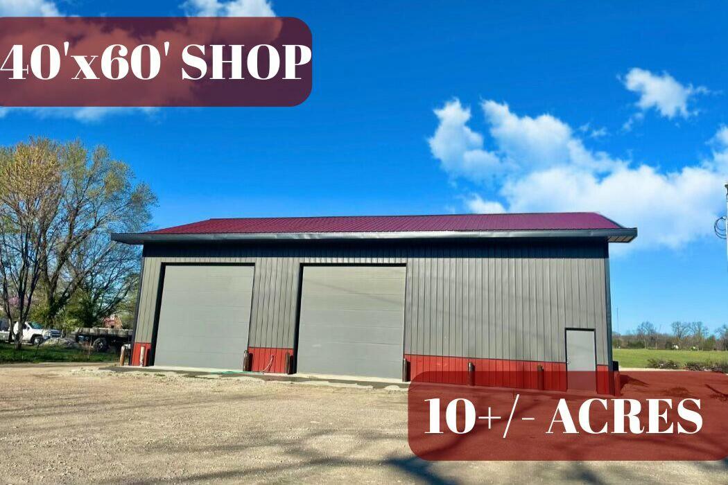 - 40 X 60 Shop- Spray foam insulation- Metal Siding- Utilities averaging $100/month- 16 foot side walls- New 660-feet deep well- Stick frame built- Pull-through- 3x 14ft tall overhead doors- Perfect for semis- Insulated and power doors- 10 foot slab on front and back- 6'' concrete