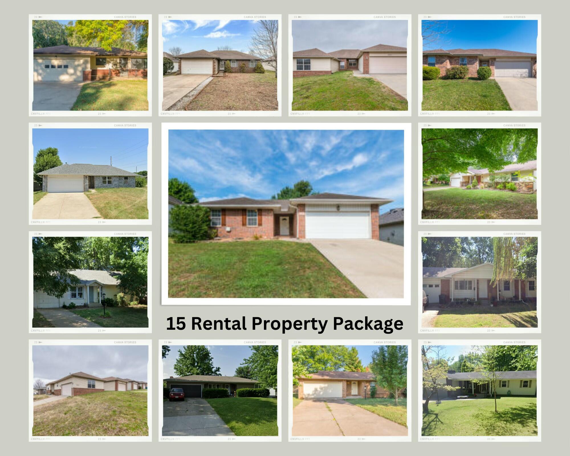 This investment package includes 15 homes with a total of 18,809 sq ft, generating $19,045 in monthly income. The package features 12 homes with 3 beds, 2 baths, and 2-car garages; 1 home with 2 beds, 1 bath, and a 1-car garage; 1 home with 3 beds, 1.5 baths, and a 2-car garage; and 1 home with 3 beds, 2 baths, and a 1-car garage. See child listings for smaller package options!