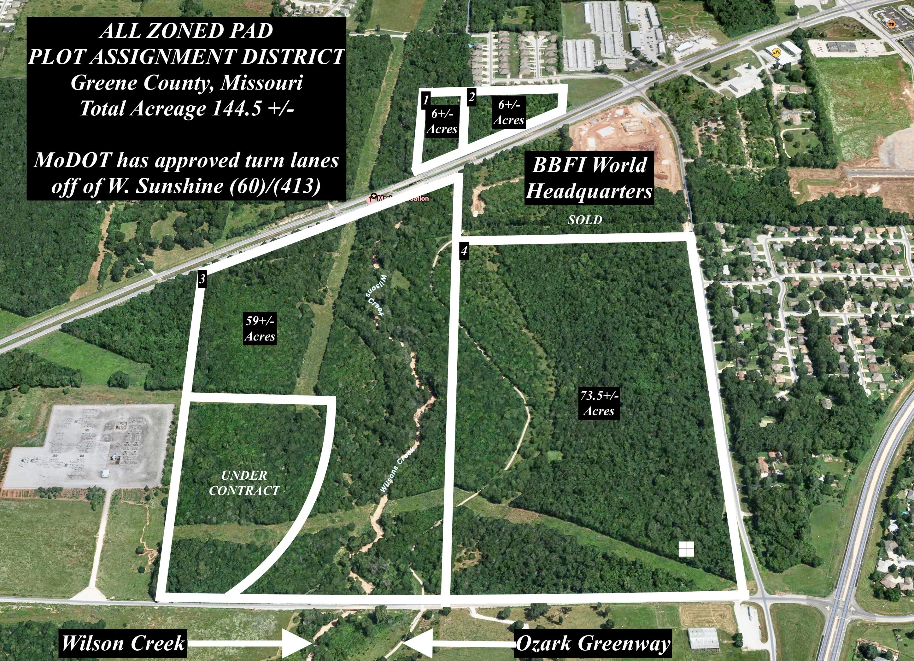 LOT 3 **MODOT has approved preliminary plans for turn land to North and South off of Sunshine (Highway 60).** Development Land!! This area is growing and is prime property for many different things!