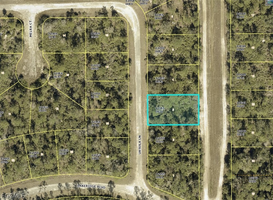 Aerial map of property and surrounding area with p