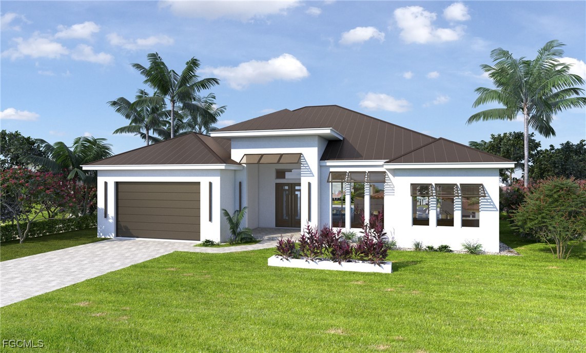 View of front of property with a front yard, decor