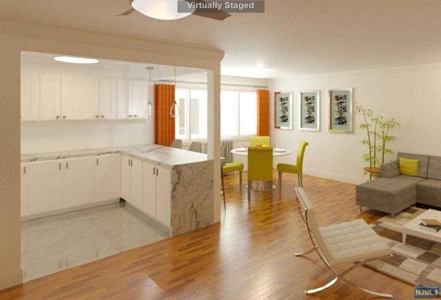 NEWER RENOVATION..OPEN FLOOR PLAN ! ....RARE FIND in Prestigious RIDGEWOOD "OAK MANOR" LARGE 1 + BEDROOM APARTMENT.PRETTY VIEWS... Cheerfully Bright with Natural Sunlight......." IN-SUITE LAUNDRY "- "SIDE BY SIDE" WASHER and DRYER (hard to find) and "GAS " STOVE !!!! LARGE "L" Shaped LR has room for Your HOME OFFICE.. Spacious OPEN Kitchen with Extended Brkfst Bar ", Quartz Countertops,Steel Appliances, DISHWASER, Refrigerator. Hardwood Floors, Many Large Closets; High Speed Internet, Cable Ready. Entertainment Deck w/ BBQ Area and Newer Fitness Center. Parking ON SITE Included.. Included is Bicycle Rack Room ! Garage ON SITE is optional. Close to Train, Bus and Village amenities. Excellent Schools! On-Site SUPER ! PETS CONDITIONAL --SHORT TERM OR Longer IS AVAILABLE! Call for details. Photos are similar. LIMITED TIME OFFER 2 FREE WEEKS OFF RENT