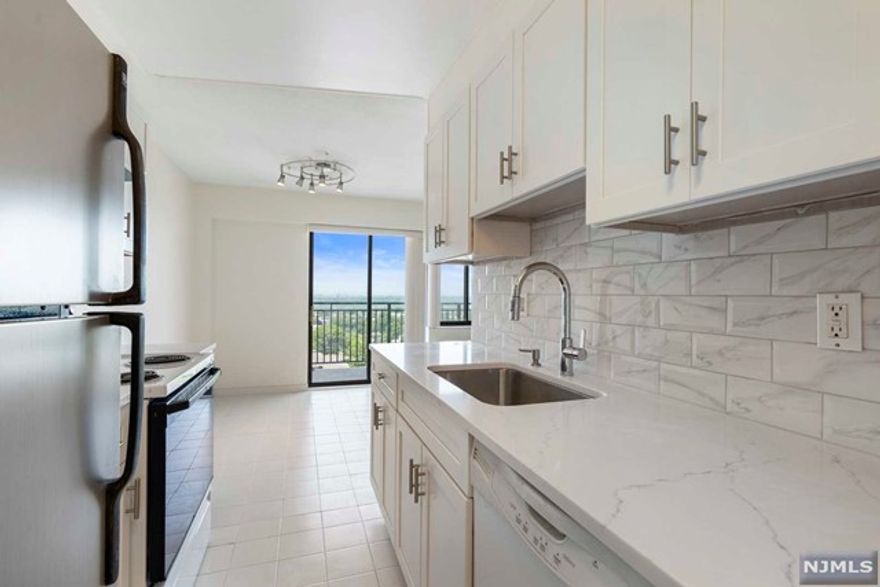 Step into Paradise! Nothing for you to do but unpack! Partially updated Kitchen; Brand new kitchen cabinets, countertops, kitchen sink with pull-down faucet and new tiles. Approx. 860 sq. ft oversized 1B/1B condo with newly renovated lobby, updated building exterior, modernized elevator, new balcony, spectacular sunset views on your own large terrace, skyline view from living room and JUST PAINTED!!! NYC transportation at your doorstep and just few minutes away from all major highways, shopping and restaurants. 1 garage parking space (#11) included, laundry on each floor, intercom access plus LOW TAXES ($3,748). Monthly HOA $332.69 & Capital Replacement Fund $106.45 & Special Assessment $400.90. Buyers will take over the balance of CRF & SA at Closing (approx. $47K) Sorry, no pets allowed.