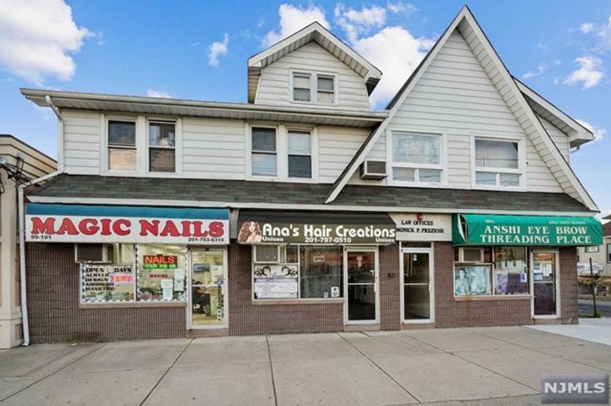 Great investment opportunity with strong rental and income history. Prime location with high exposure and great street of visibility. Plenty of street parking in front. Three Street Level Stores are rented. Three residential Units are also currently rented. Second floor office space Currently Vacant was previously a Law Suite and /or Chiropractor and Consists of two Private offices, Reception area, Library, Conference room and Bathroom. Very convenient public transportation location for easy NYC or Bergen County. Please do not bother tenants.