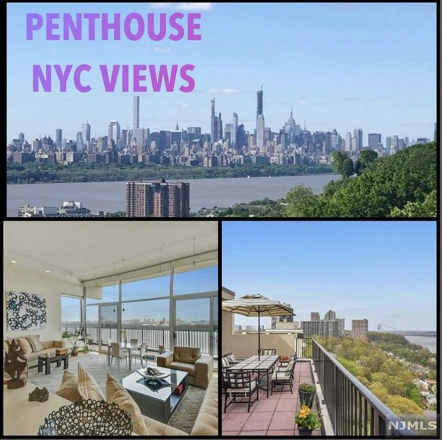 THE MOST INCREDIBLE VIEWS!-STUNNING CORNER Penthouse CO-OP with 360 degree views of the Hudson River, NYC, and Ramapo Mountains, At Horizon House in Fort Lee, NJ. Spectacular Home with over 3900sqft of living space w/4 Bedrooms and 3 Full Baths. This home was designed for Entertaining! Host an Elegant Cocktail Party or simply enjoy a morning coffee on your private 900 sqft Balcony! A vast Sunken living room and formal Dining Room which opens to a wall of Windows and 13ft ceilings, A glass enclosed Atrium brings the outdoors in, the perfect space to create your own private Zen Garden, Custom eat-in kitchen, Sound System, and in unit Laundry. 24hr Doorman, Security, Pools, Gyms, Tennis, Convenience Store EVERYTHING you need is HERE! Maint $6420.14, Valet Park $108, Bulk Cable/Int $48.90, Cap Assess $872.08 Total Monthly $7449.12 BUNDLED FEES! INCLUDES ALL UTILITIES & PROPERTY TAXES. Board approval required 4:1 ITD ratio/Gross Income req.$357k w/no debt.