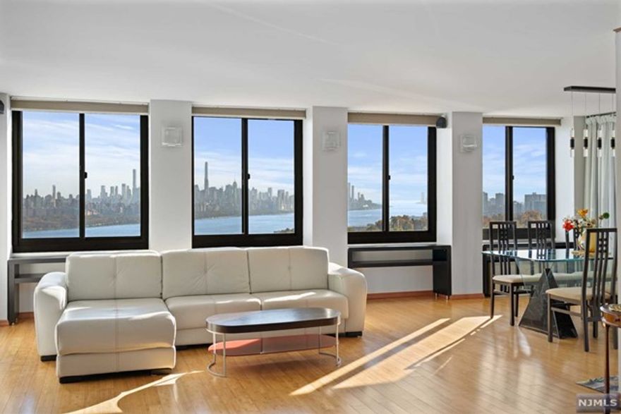 *2 year lease* Breathtaking NYC & RIVER VIEWS from every rm from totally renovated 2br/2bth at Luxury Winston Towers 200. The beautifully renovated eat-in kitchen offers modern cabinetry, radiant heat, & a water filtering system. Sun-drenched living/dining rm, oversized enclosed balcony for added living space. The Primary suite offers generous custom closet & beautifully renovated bth. 2nd bedroom & fully renovated bath. Ample closet space throughout. RENT INCLUDES: one indoor garaged parking, water, hot water, use of all amenities: outdoor pool, tennis courts, basketball courts, & children's playground. Easy access to NYC via bus and NYC Waterways Ferry at door. Fees due at the signing of lease: 1st-month rent, 1.5-month security deposit, 1-month broker's fee)
