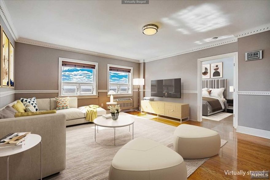 Desirable 2 bedroom, 2 bathroom condo with southern-east exposure and stunning NYC & Hudson River views! Distinct features include an open-concept floor plan and an abundance of natural light from every room. Additional features include gleaming hardwood floors, primary bedroom w/en-suite bathroom, central AC/Heat, in-unit washer/dryer, and 1 car deeded parking! The Altessa is a doorman & elevator building with a roof-top deck with 360 degrees of unobstructed views, an outdoor pool, roof-top track, gym, sauna/steam room, and a media room with a pool table, kitchen, and lounge area. Community to NYC is a breeze via direct buses to Port Authority plus a complimentary shuttle to Hoboken PATH. Centrally located and close to major freeways, Whole Foods, waterfront, shopping, dining, and more!