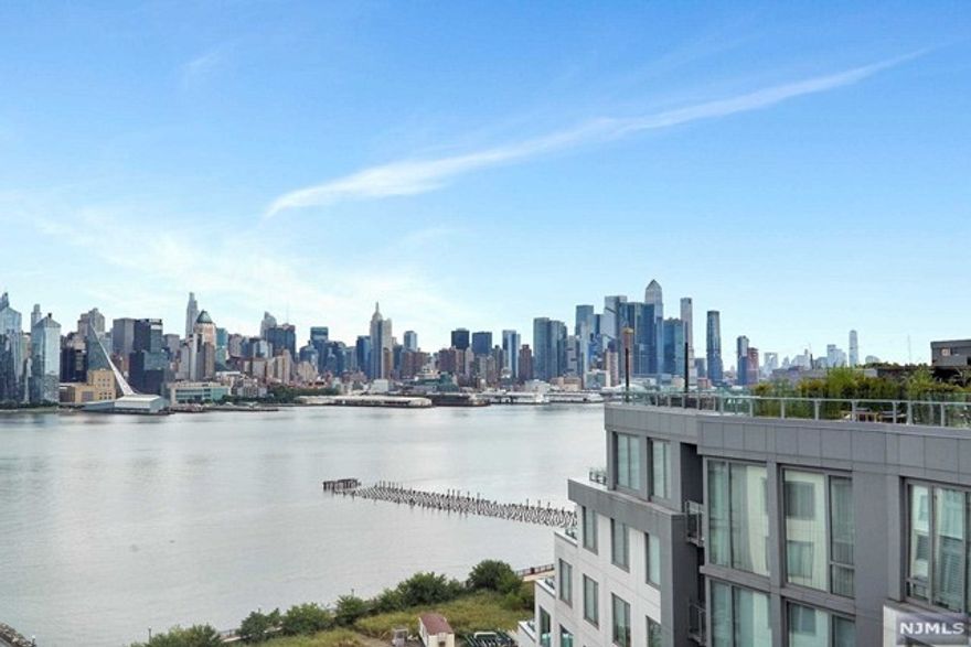 Spectacular Penthouse NYC Views with terrace offers 3 bedroom 2.5 bath with den. Nine on Hudson premier luxury condo along the Port Imperial Waterfront. Open floor plan, 2129 sq ft great for entertaining living/dining room & gourmet chef's kitchen featuring Bosch appliances, Thermador built-in refrigerator, Italian Pedini cabinets, & Quartz Stone countertops. A master suite comprising a walk-in closet & ensuite bathroom with full marble floor & walls, Quartz vanity countertops, Moen faucets, rain shower, & glass shower door and in-unit washer & dryer and 3 indoor parking spaces, plus storage. 5 star amenity lifestyle with 24-hour concierge,health club, resident lounges, outdoor pool,barbecue deck,sauna, rooftop deck. 20 year Tax PILOT abatement program. Close to ferry, light rail,NJ transit, shops, restaurants