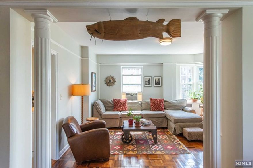 Fabulosity abounds in this super spacious, super sunny 3 bed, 3 bath prewar co-op in the elegant Rockcliffe. High ceilings, stunning detail at every turn. Re-done in 2016 with today's amenities, including walk-in closets, updated baths and gorgeously appointed kitchen with two sinks, Sub-zero fridge and cabinets galore. So much light pours in from all of the new windows. Sunsets are gorgeous! Living room flows beautifully into the dining area which is adjacent to the large yet cozy den with floor to ceiling built-ins. The elegant primary suite with sitting room, built-ins, walk in closets and large bath offers a perfect respite from the world. Extra large 2nd bedroom, updated hall bath, plus 3rd bed/ office with bath and W/D. NYC transportation nearby.