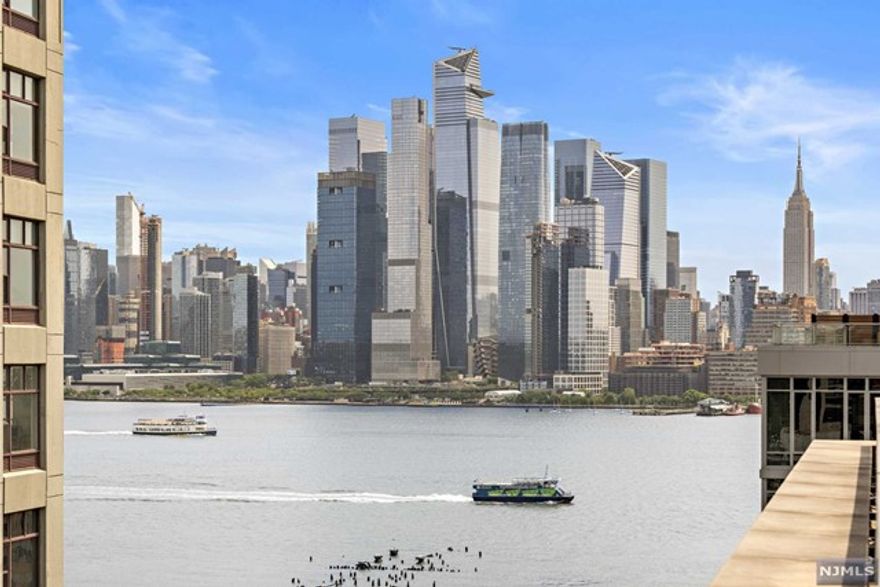 Move into this rare South-facing 900 sqft, 1 bedroom, 1.5 bathroom home in the Luxury Waterfront Building, 1400 Hudson! This home comes with a deeded private rooftop terrace (#18) with stunning NYC views. Home features oak hardwood floors throughout, tons of natural light, and ample closet space. Spacious open concept kitchen with quartz counter tops, Bosch ss microwave, Thermador refrigerator, & oven/range gas. Building has world-class amenities including two gyms, game room, pool, resident's lounge, 24 hour concierge, children's playroom, and rooftop terrace with outdoors BBQ and TV. Washer/Dryer included in the unit. Easy commute to NYC with shuttle service to the path and steps away from both the NJ Transit bus and NY Waterway Ferry. Close to Trader Joe's located 3 blocks away. Available ASAP.