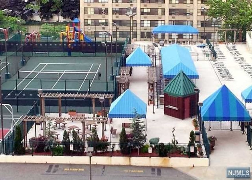 The largest bedroom in the building is 985 square feet, which is the same size as some two bedrooms! Open kitchen, full dining room, large living rm, terrace, bedroom with walk in closet, and large bathroom.All offers must have a credit report and two-year tax returns. LOW MAINTENANCE: $1312.00 INC. TAXES AND ALL UTILITIES. Parking is $60.00 for the garage, and the building is wired for Spectrum and Fios. NJ transit bus 158 at the door, Olympic pool outdoors, tennis, basketball, gym, and community room.