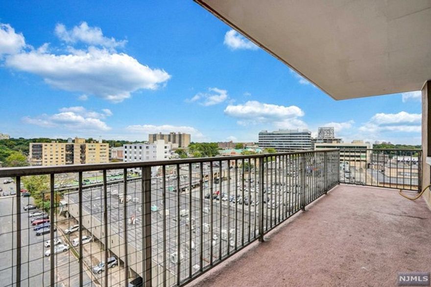 Rarely available - largest 2 apartment in this luxury hi-rise co-op. Northeast corner unit. Huge living room, large separate dining room, terrace facing east. Enormous eat-in kitchen with window. Primary bedroom is en-suite with dressing room and 2 closets. Large guest bedroom also has walk-in closet. 6 hall closets provide unheard of storage space. Parquet floors. Maintenance includes all utilities, cable TV and internet, storage bin, gym, rooftop pool, common areas. Pet-friendly building allows one dog or cat under 25 lbs. 24-hour doorman, community room. Parking $60/spot. One spot guaranteed, a second can be requested. Laundry on the floor! Just half a block to NYC/NJ transportation. Close to schools, parks, shopping, restaurants, houses of worship. Newly renovated hallways, elevators. Very well-maintained building. NO assessments! 4:1 ratio, 1/3 down payment.