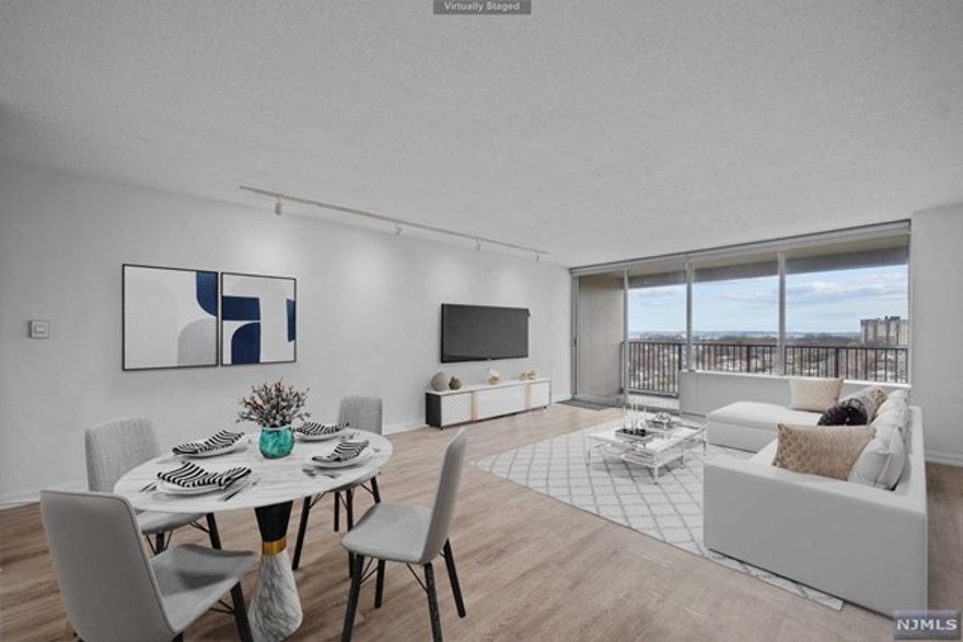 Experience true luxury living at Horizon House in iconic Fort Lee! Stunning 1 bedroom / 1 bathroom unit that is fully renovated. Designer kitchen boasts Corian countertops & SS appliances. Stunning stone accent wall in the HUGE LR / DR. King sized bedroom with BONUS space that makes an ideal home office, nursery, Peloton nook, etc. Custom Walk-In-Closet with storage and shelving galore. Gorgeous & Modern glass closet doors. 11th floor West Facing balcony provides storybook sunset views. EVERYTHING is included in maintenance fee: Water, Gas, Heating, Cooling, Gym, Pool, Cable, WiFi, 1 parking space. Convenient parking space on upper deck steps away from front door. Full Service luxury building w. doorman and wonderful community feel. HORIZON HOUSE IS NOW PET FRIENDLY! (dogs under 50lbs) Board approval required with a 4:1 Income to Debt ratio. Maintenance fees approx. 40% tax deductible. Maint $1,423 + Parking $72 + Cable $48 + Assess $90 = $1,635 TOTAL monthly maint.