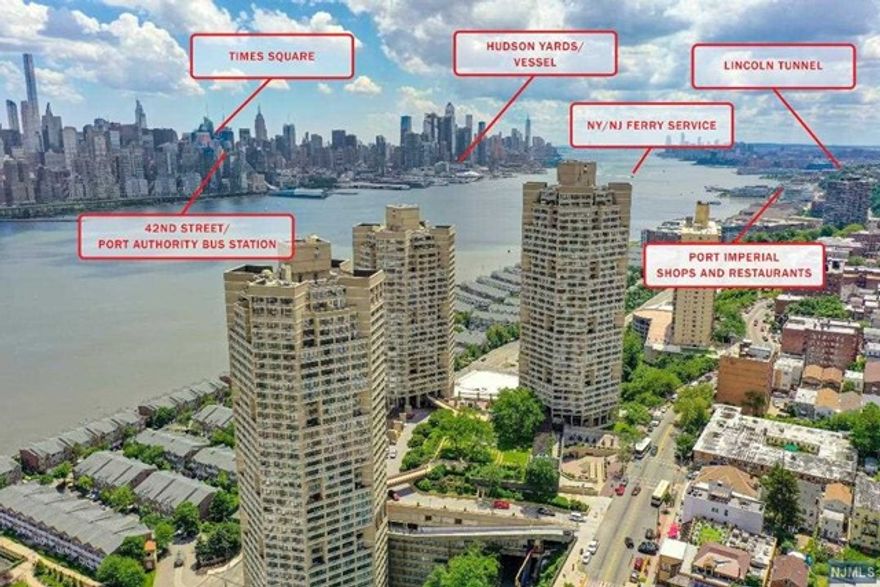 Stunning Beautiful 1000 square foot condo with dramatic unobstructed view of Mid-Town NYC Views. The best of the best views of NYC. Enjoy a luxury life style @ the prestigious Galaxy w/hotel like amenities! Modern Kitchen with huge center island, stainless steel appliances, updated bathrooms and hardwood floors throughout. Lots of closet space. All utilities included & Galaxy Spa/olympic indoor pool, gym, tennis courts etc. Grocery, Dry cleaner, ATM on site. Simple commute to NYC at our front door. North Hudson Park walking distance, lake yoga, seasonal farmers market, running paths, and more.